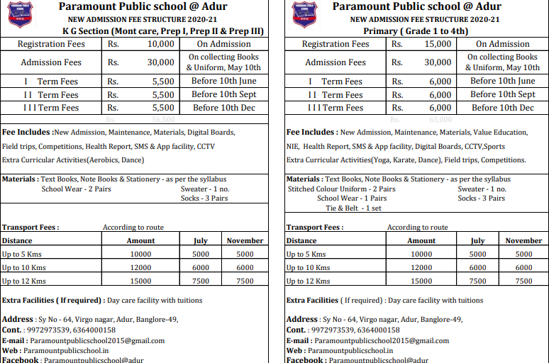 Paramount Public School fee