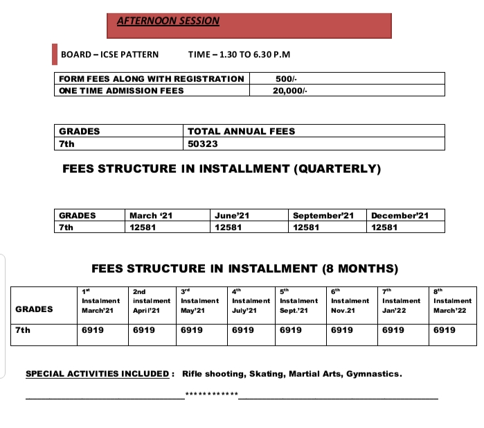 Fee structure of BCS is as follows: