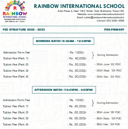 Rainbow International School fee